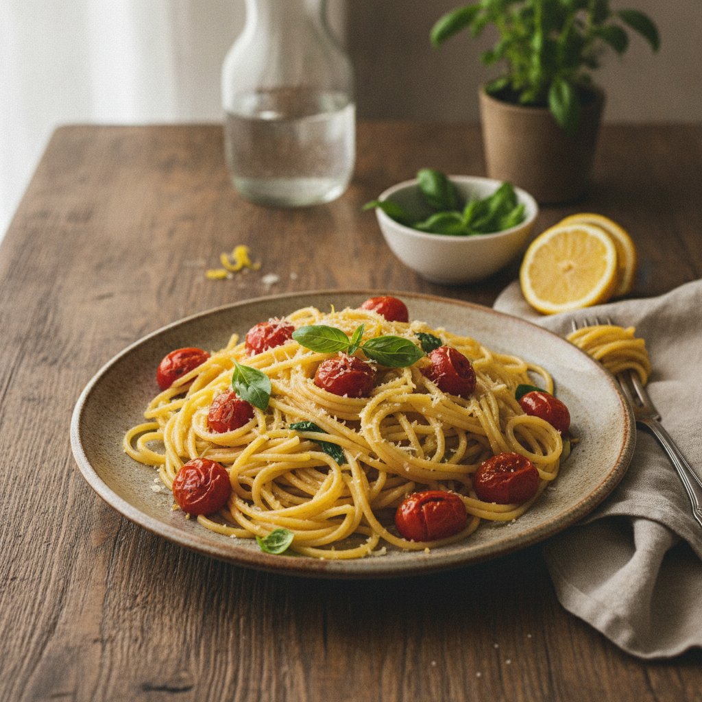 Zesty Lemon Basil Spaghetti with Roasted Cherry Tomatoes