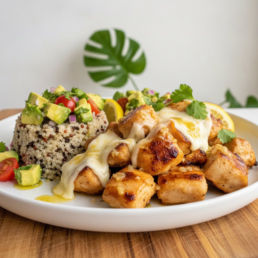 Zesty Lemon-Garlic Chicken Protein Bowl with Quinoa and Avocado Salsa