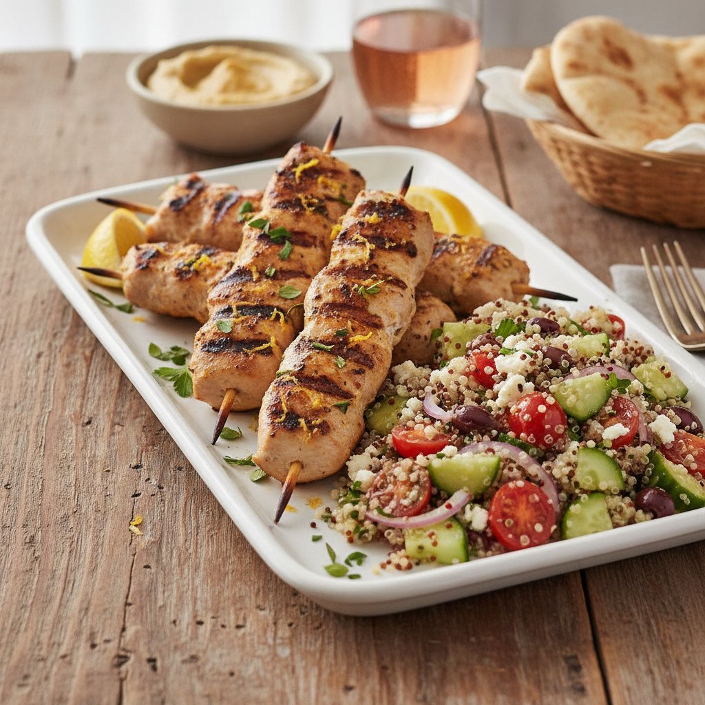 Zesty Lemon Herb Chicken Skewers with Mediterranean Quinoa Salad