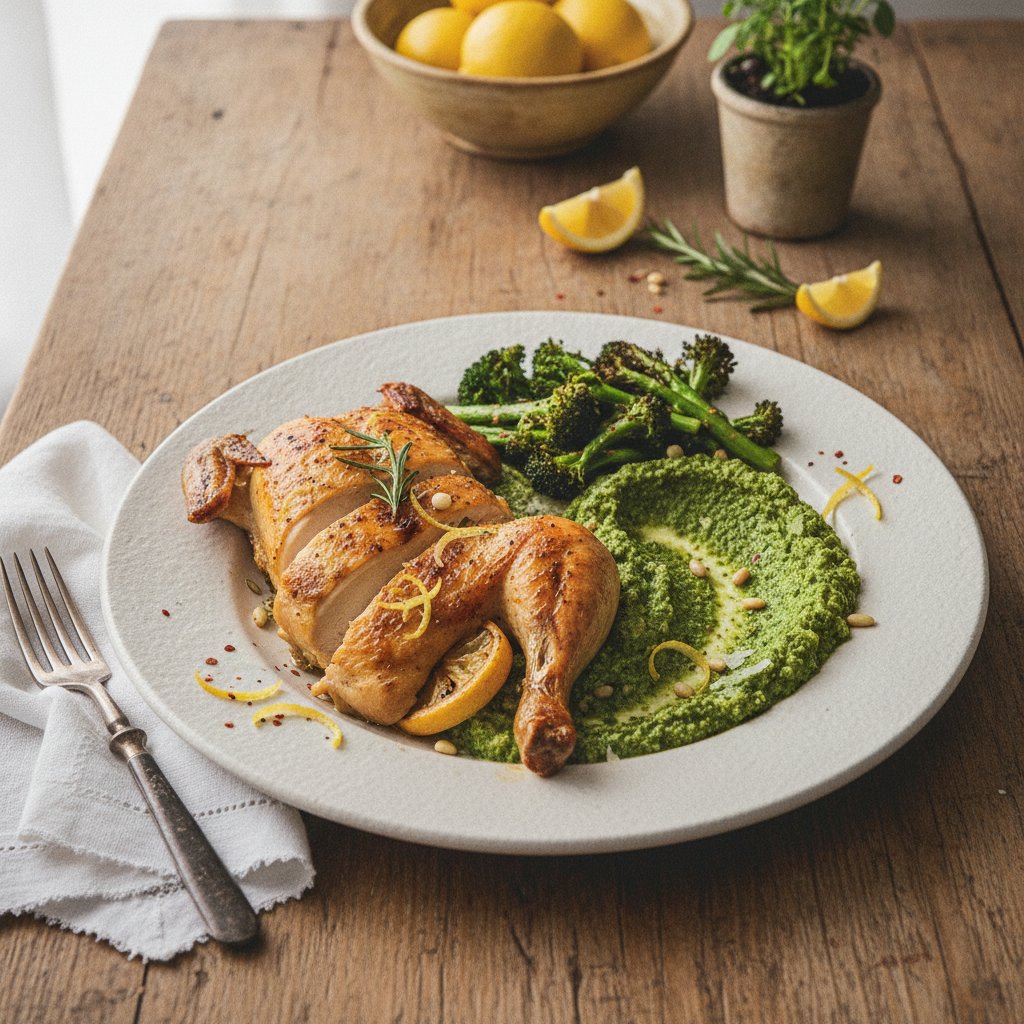 Zesty Lemon Herb Chicken with Quick Broccoli Pesto