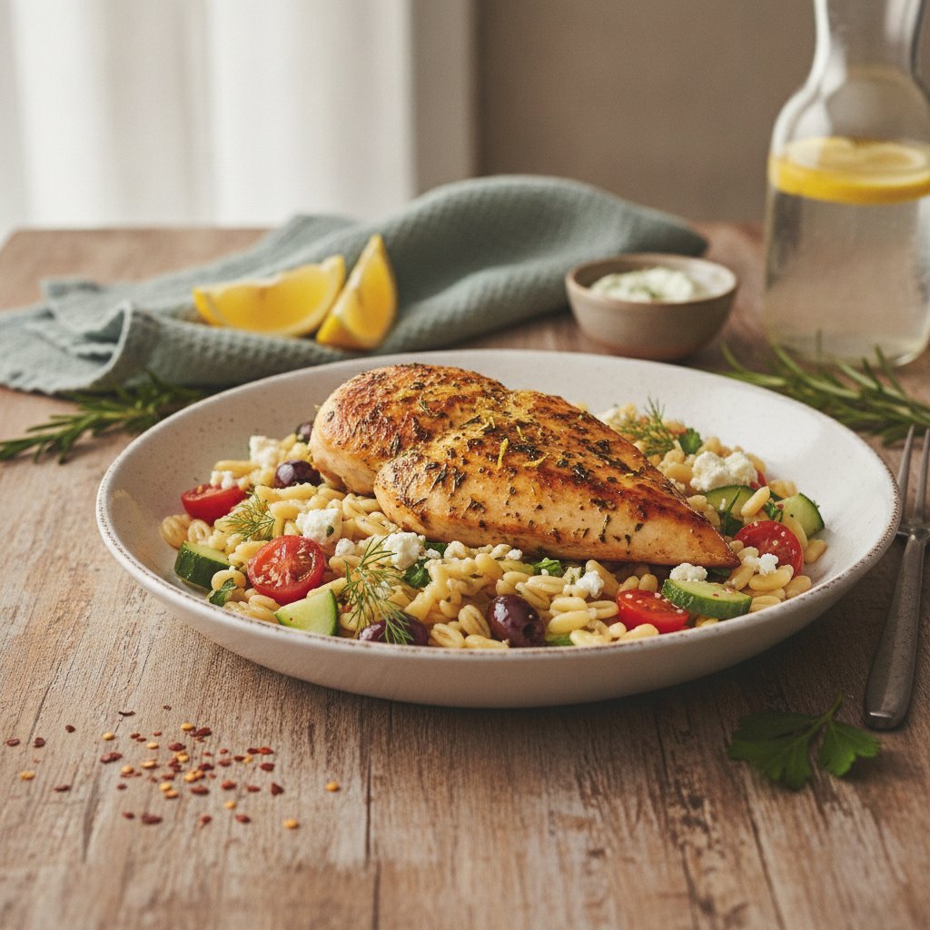 Zesty Lemon Herb Chicken with Quick Mediterranean Orzo