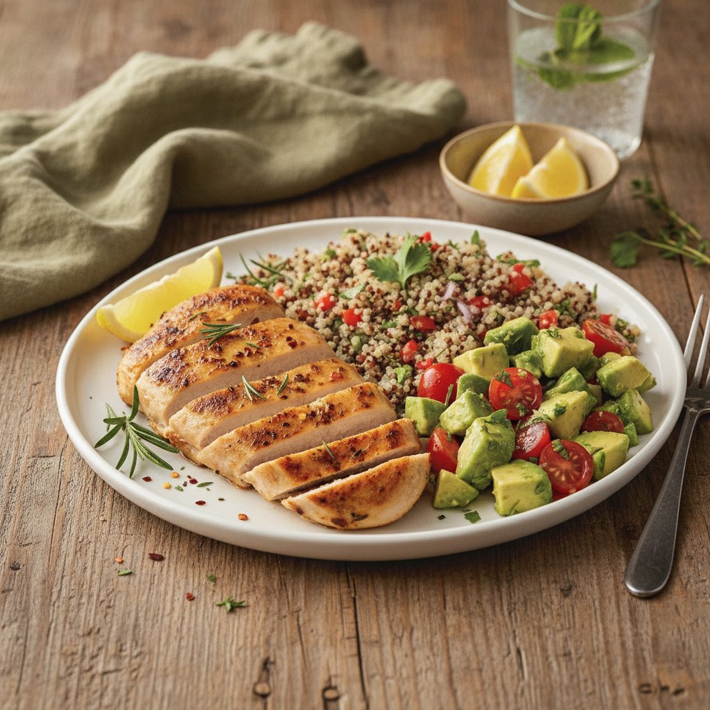 Zesty Lemon Herb Chicken with Quinoa and Avocado Salsa