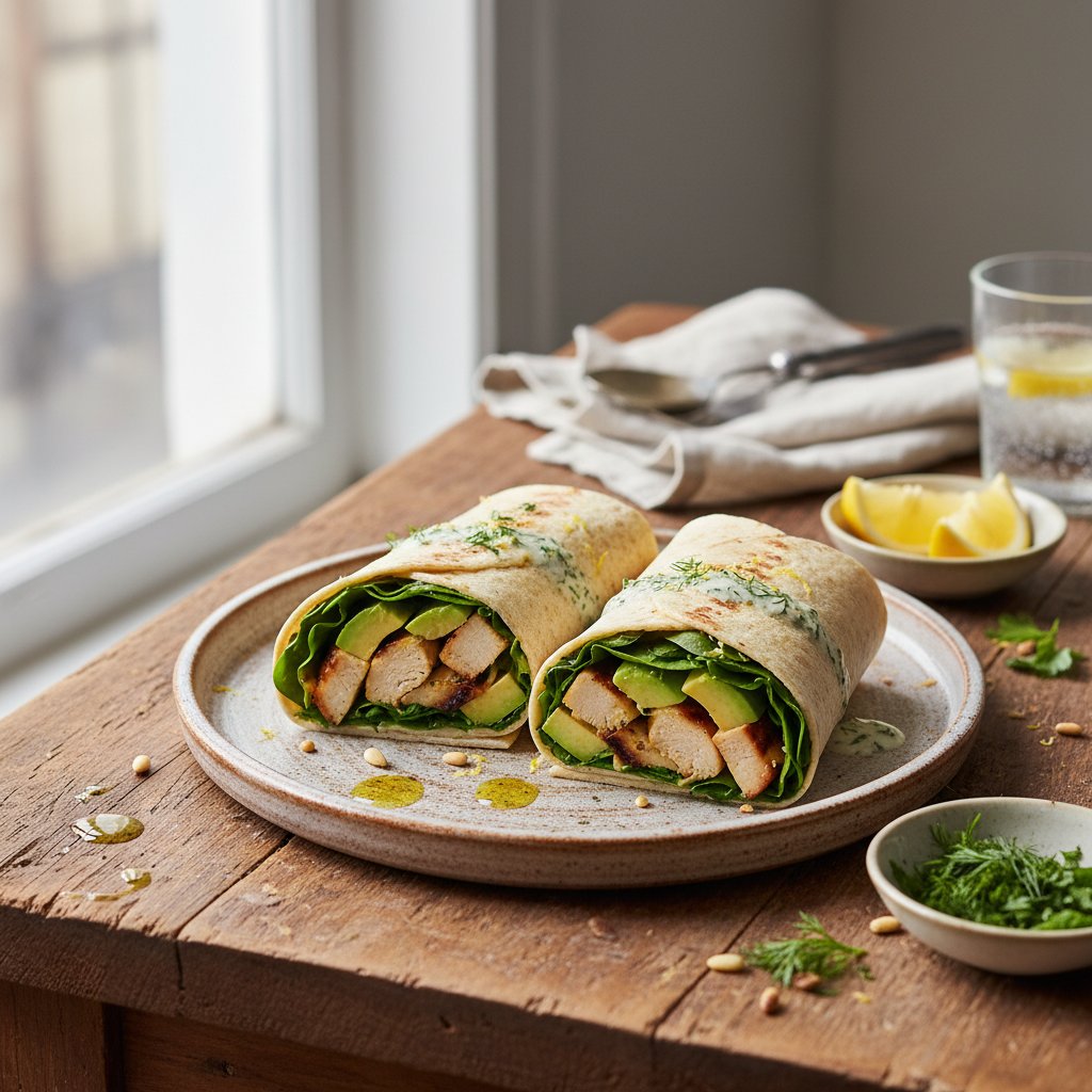 Zesty Lemon Herb Chicken Wraps with Avocado and Spinach
