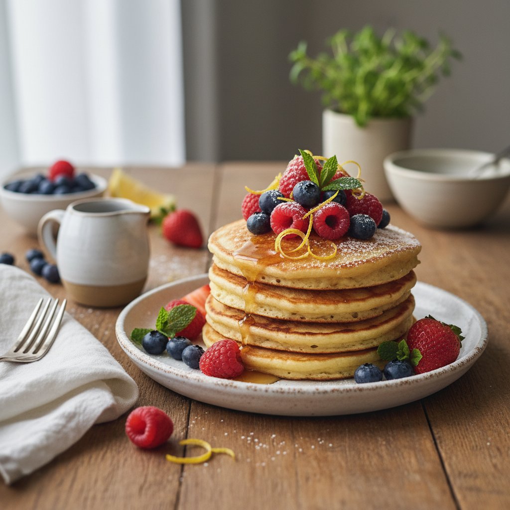 Zesty Lemon Ricotta Pancakes with Fresh Berries