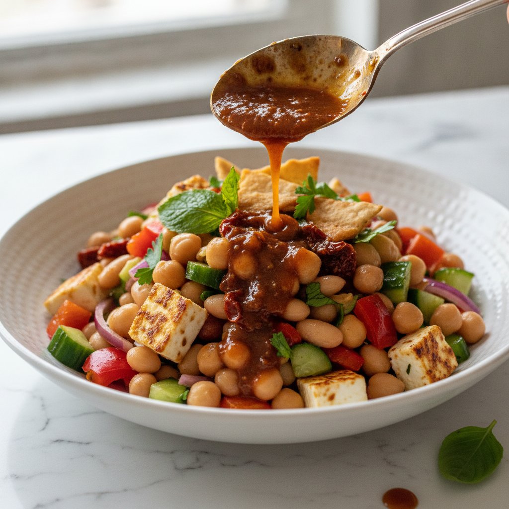 Zesty Mediterranean Bean Salad with Sun-Dried Tomato Dressing