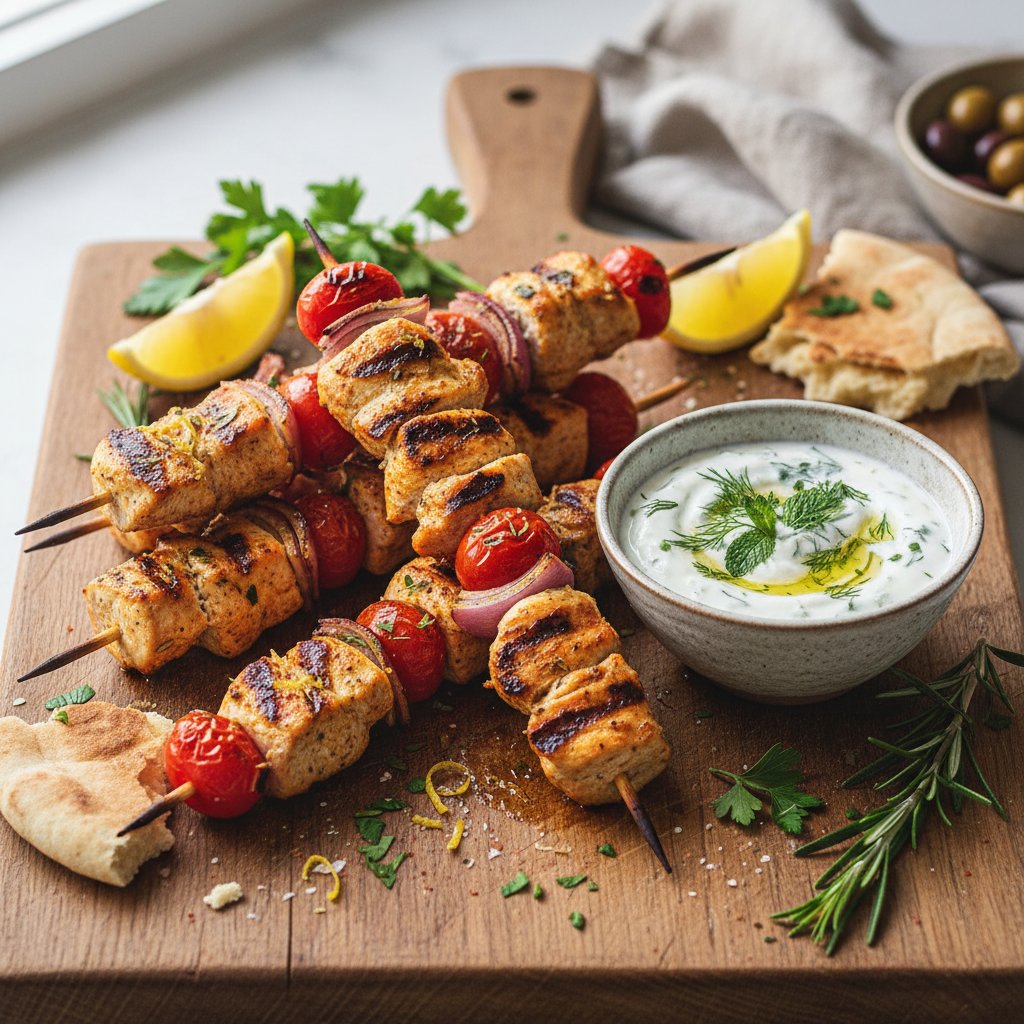 Zesty Mediterranean Chicken Skewers with Herby Yogurt Dip