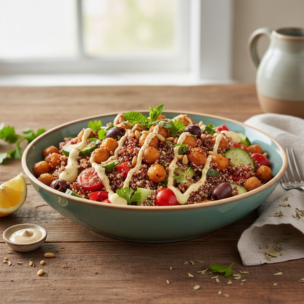 Zesty Mediterranean Chickpea and Quinoa Bowl with Lemon-Tahini Drizzle