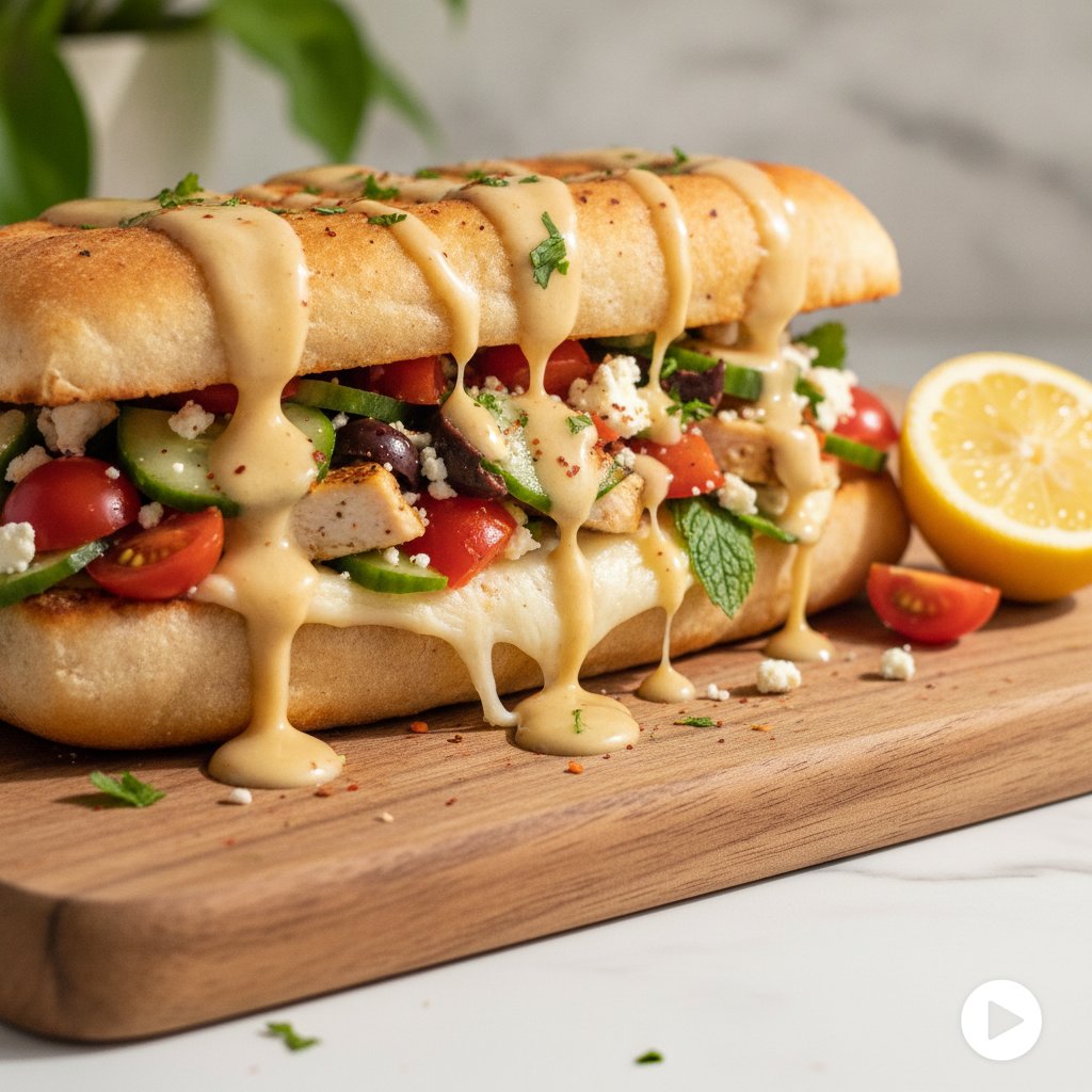 Zesty Mediterranean Chopped Sandwich with Lemon-Tahini Drizzle