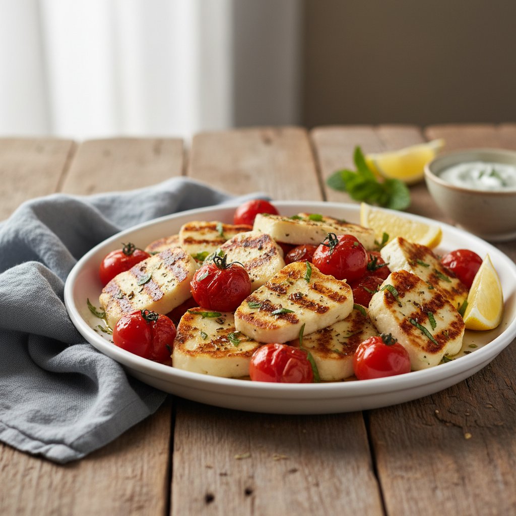 Zesty Mediterranean Grilled Halloumi with Burst Cherry Tomatoes