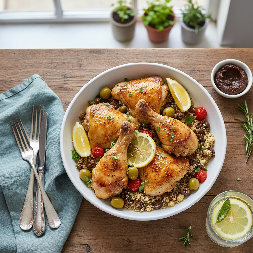 Zesty Mediterranean Lemon Chicken with Olive-Tapenade Couscous