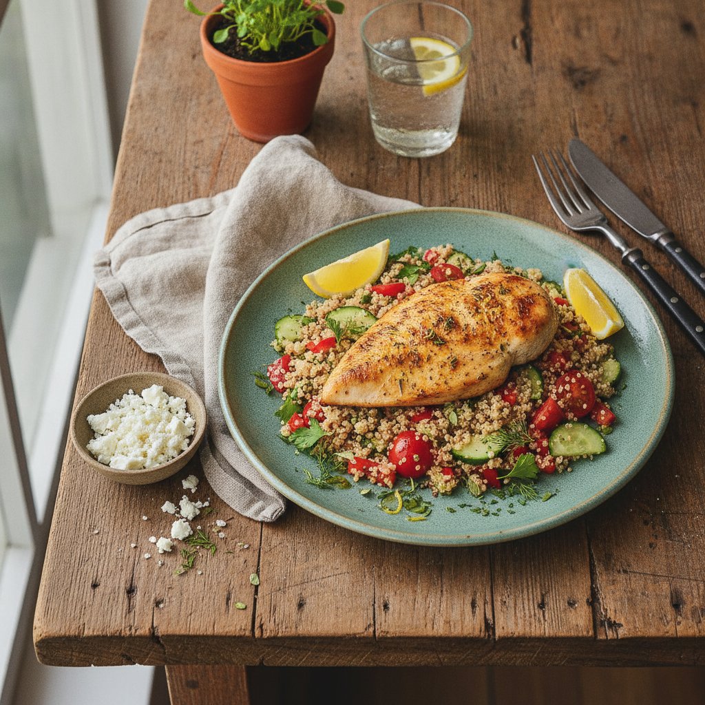 Zesty Mediterranean Lemon Herb Chicken with Quinoa Salad