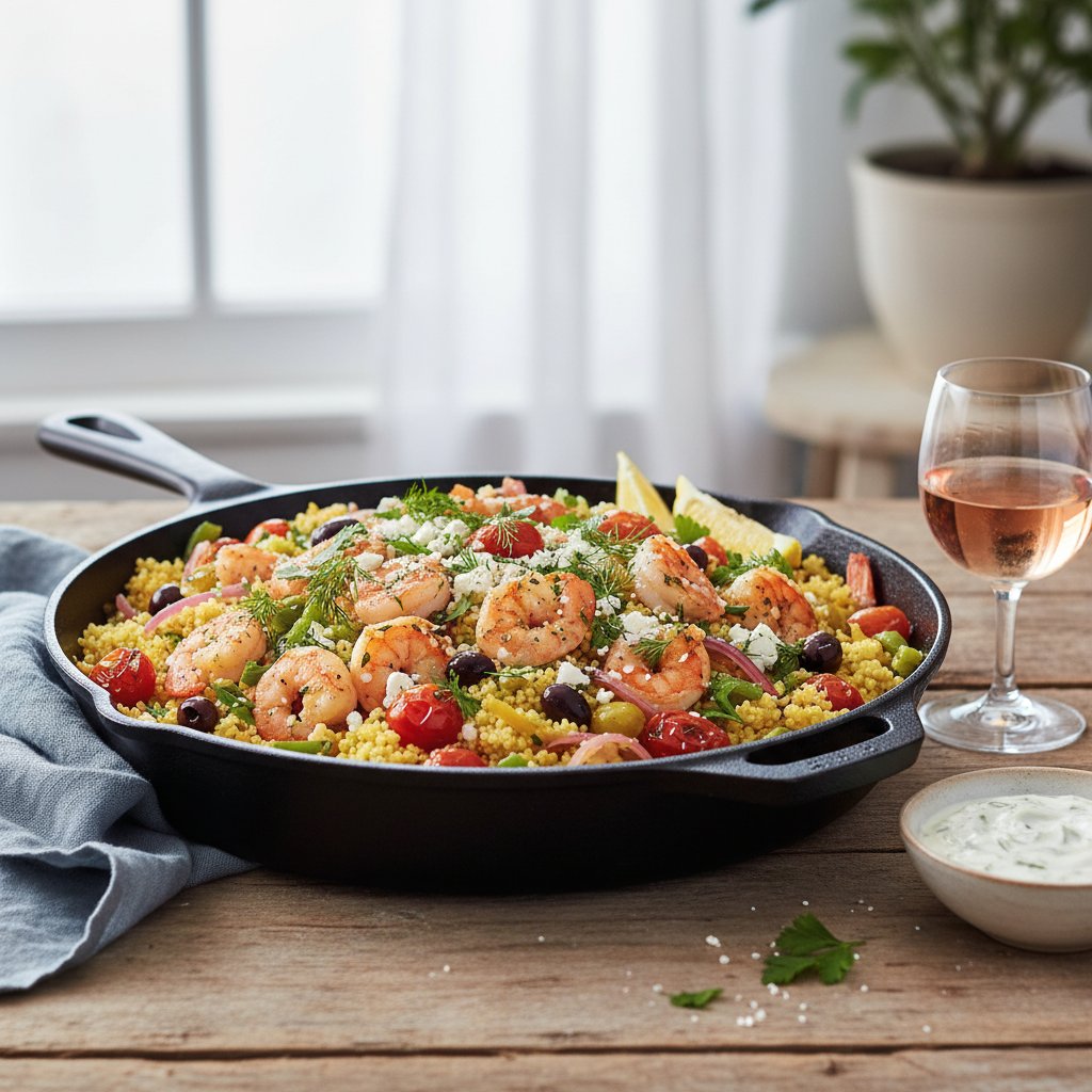 Zesty Mediterranean Shrimp and Couscous Skillet with Fresh Herbs
