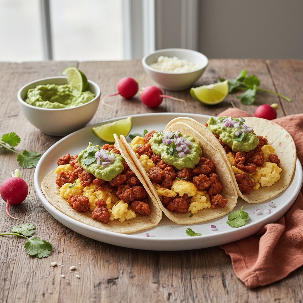 Zesty Mexican Chorizo Breakfast Tacos with Avocado Salsa