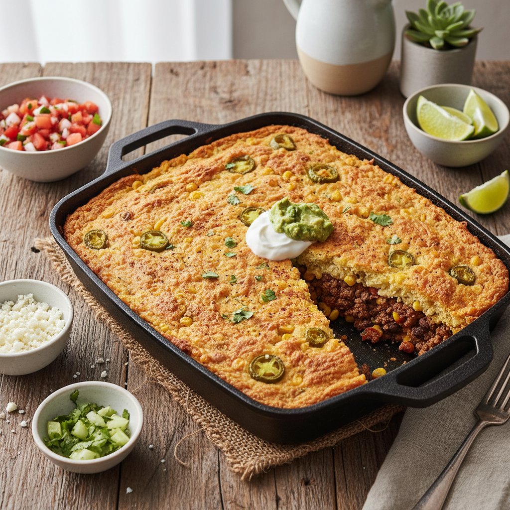 Zesty Mexican Tamale Pie with Jalapeño Cornbread Crust