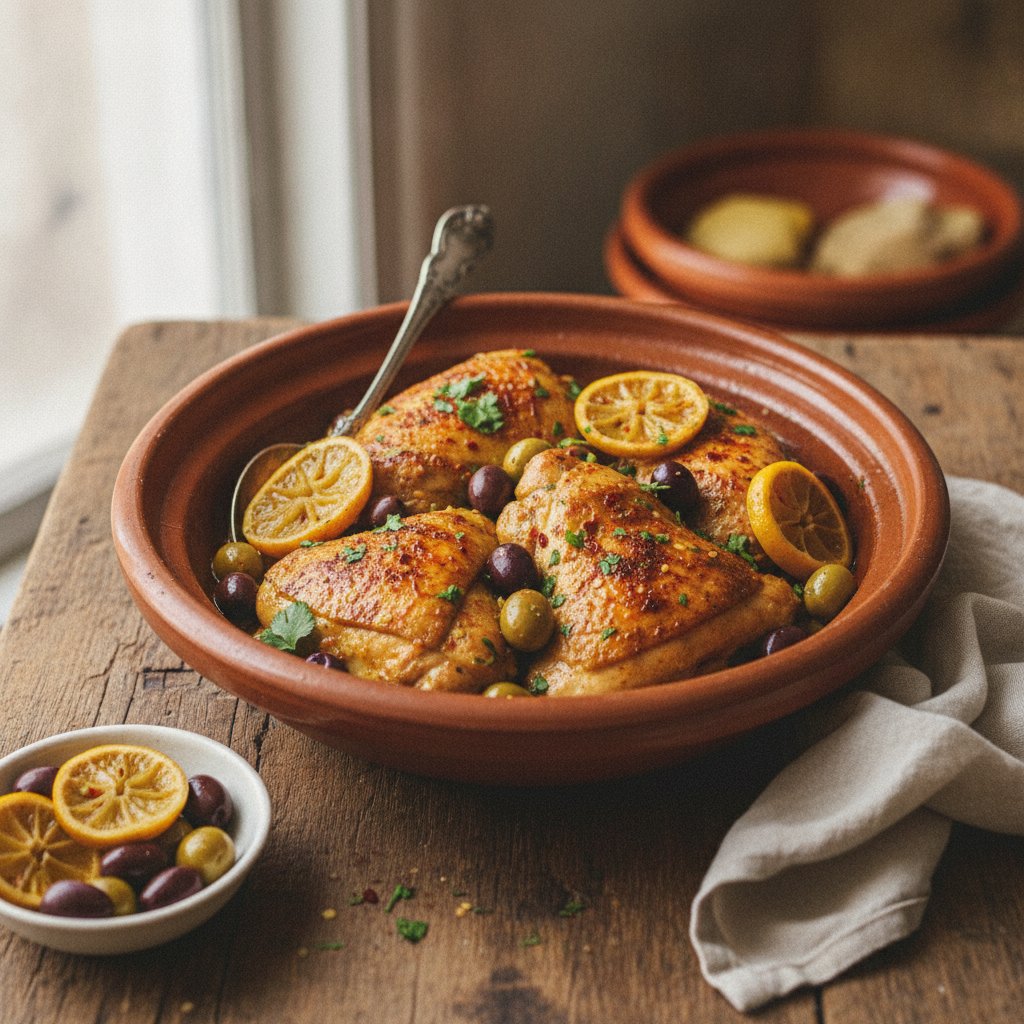 Zesty Moroccan Chicken Tagine with Preserved Lemons and Olives