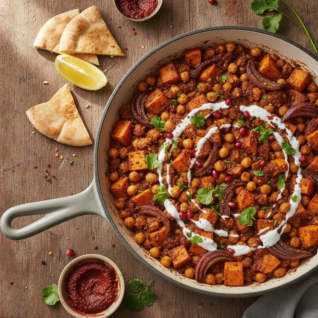 Zesty Moroccan-Spiced Chickpea and Sweet Potato Skillet