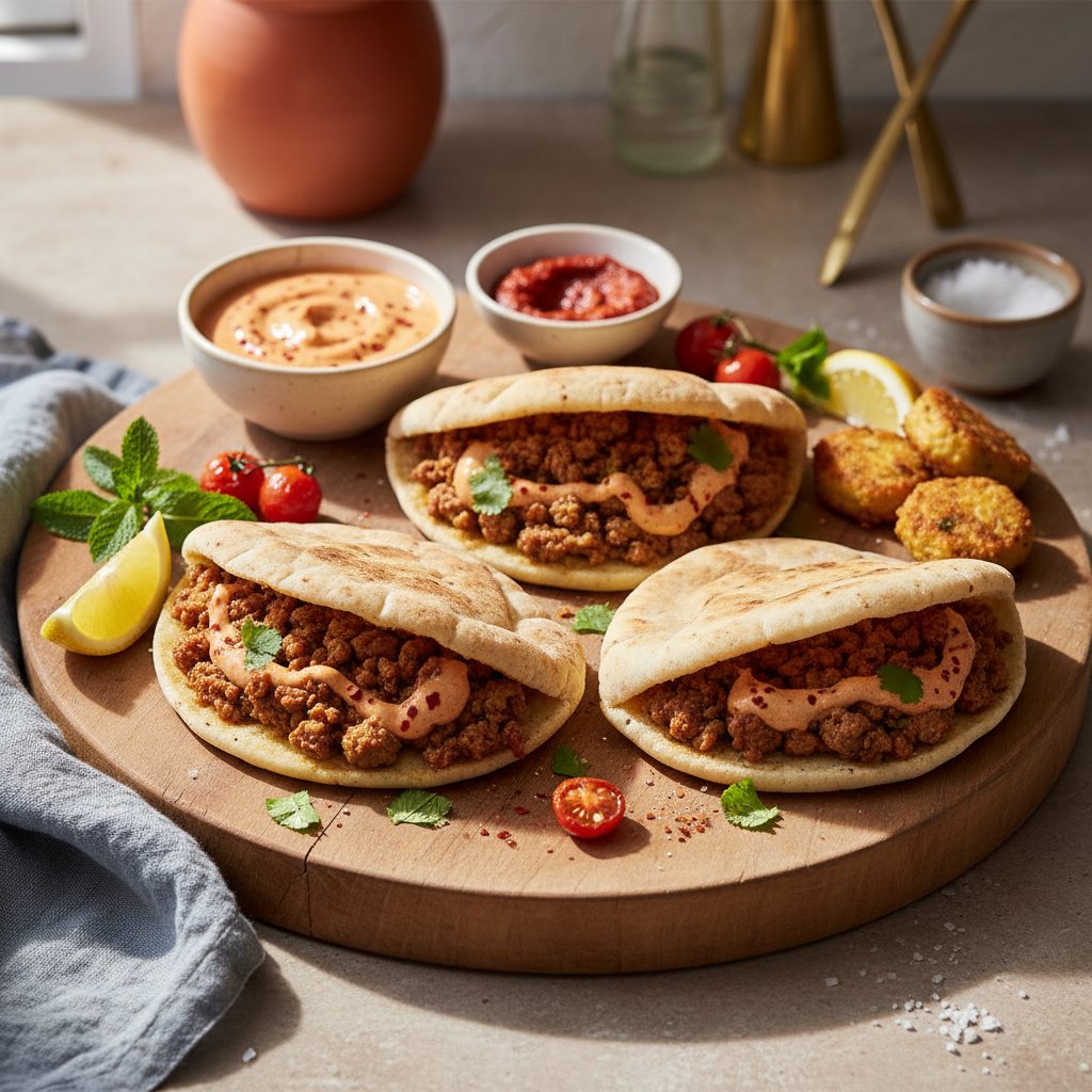 Zesty Moroccan Spiced Lamb Pita with Harissa Yogurt Sauce
