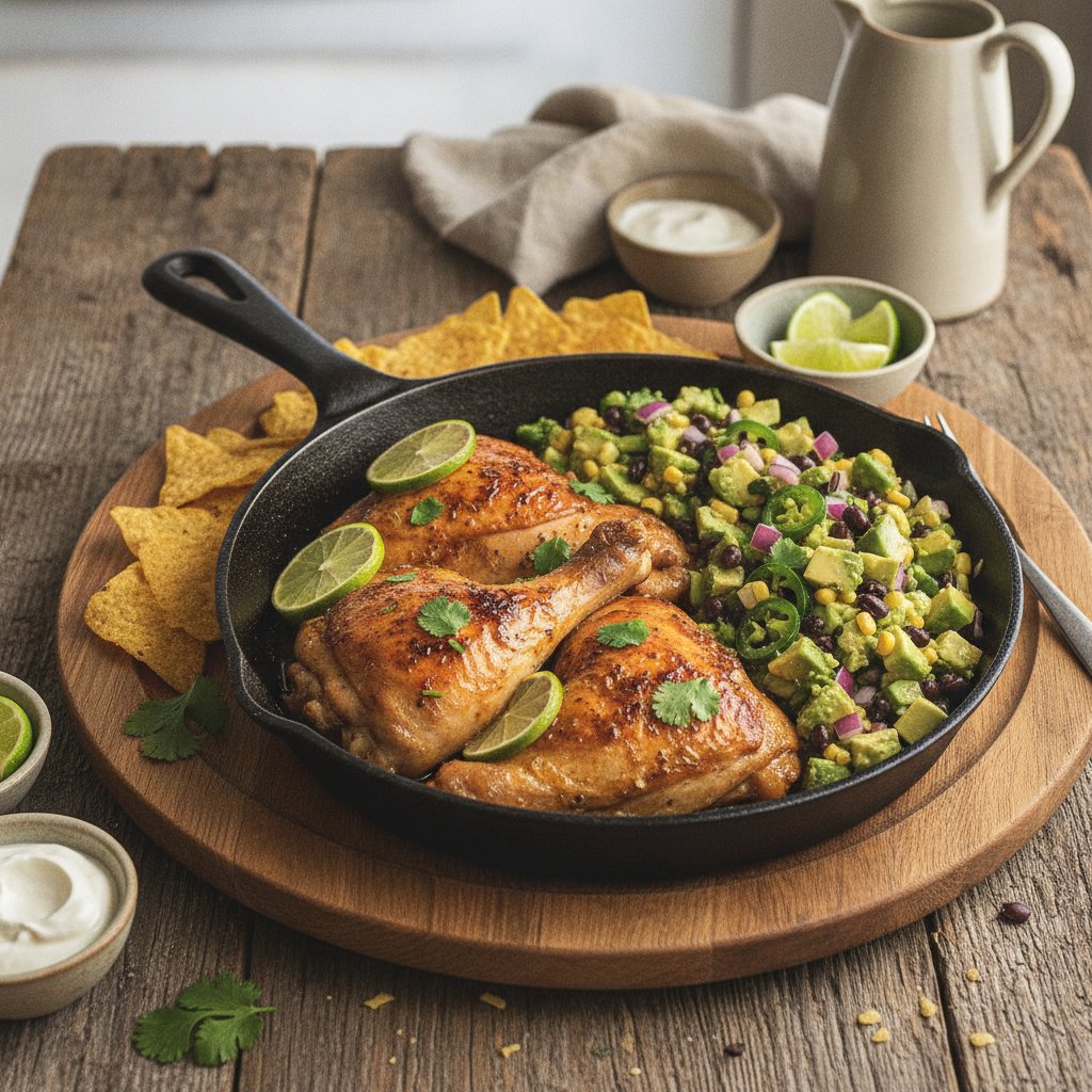 Zesty One-Pan Lime-Garlic Chicken with Avocado and Black Bean Salsa