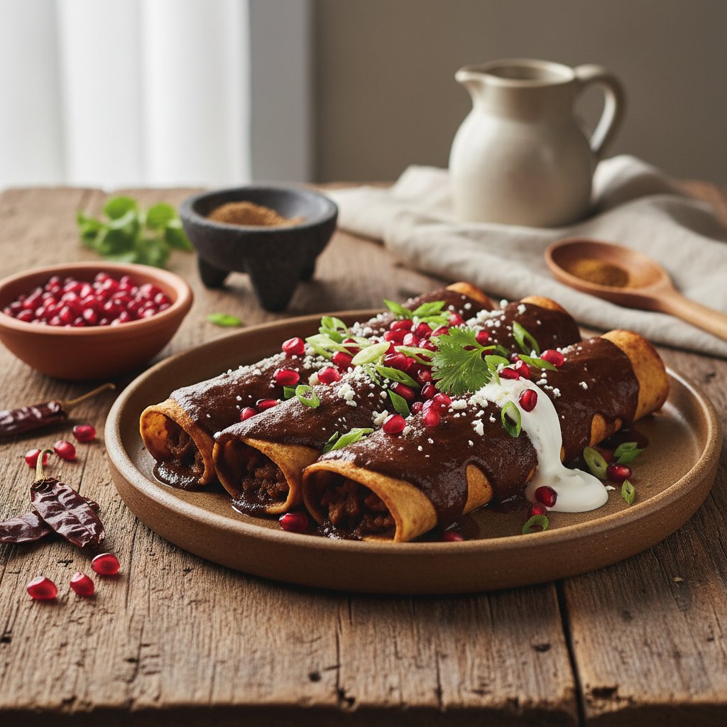Zesty Pomegranate and Ancho Chili Mole Enchiladas