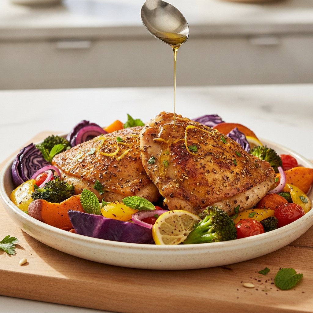 Zesty Za'atar Lemon Chicken with Rainbow Veggie Medley